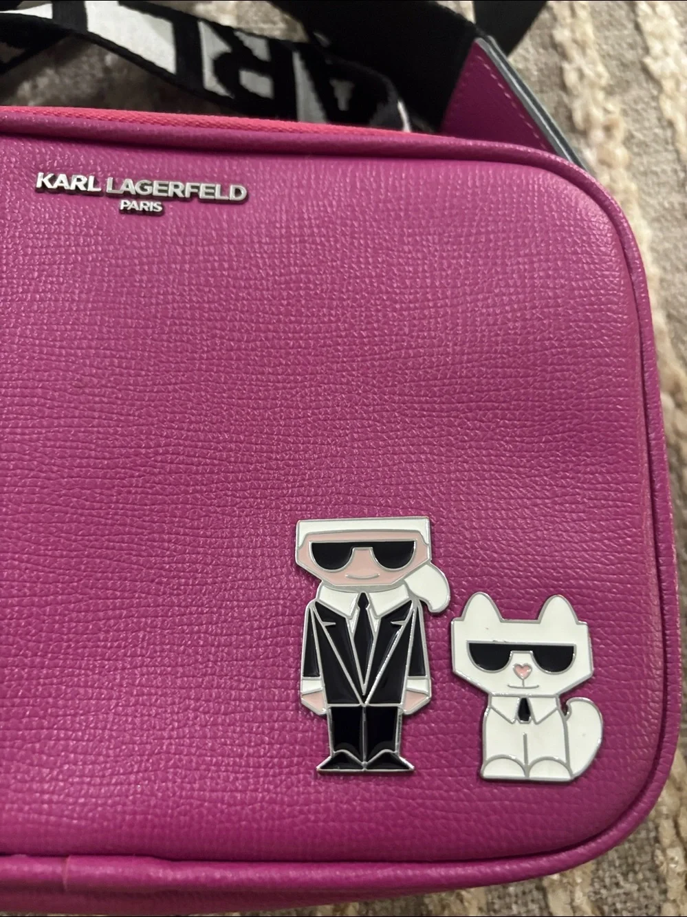Karl Lagerfeld Hot Pink Crossbody Maybelle Bag with Karl & Choupette Charm